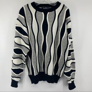 Vintage Alan Stuart Sz Large‎ Black Beige Grey Sweater Coogi Vibes